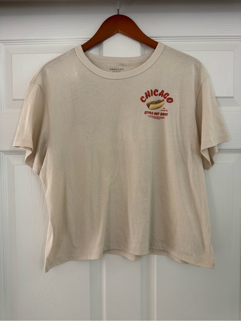 American Eagle Chicago Style Hot Dogs Graphic Tee - Cream Large